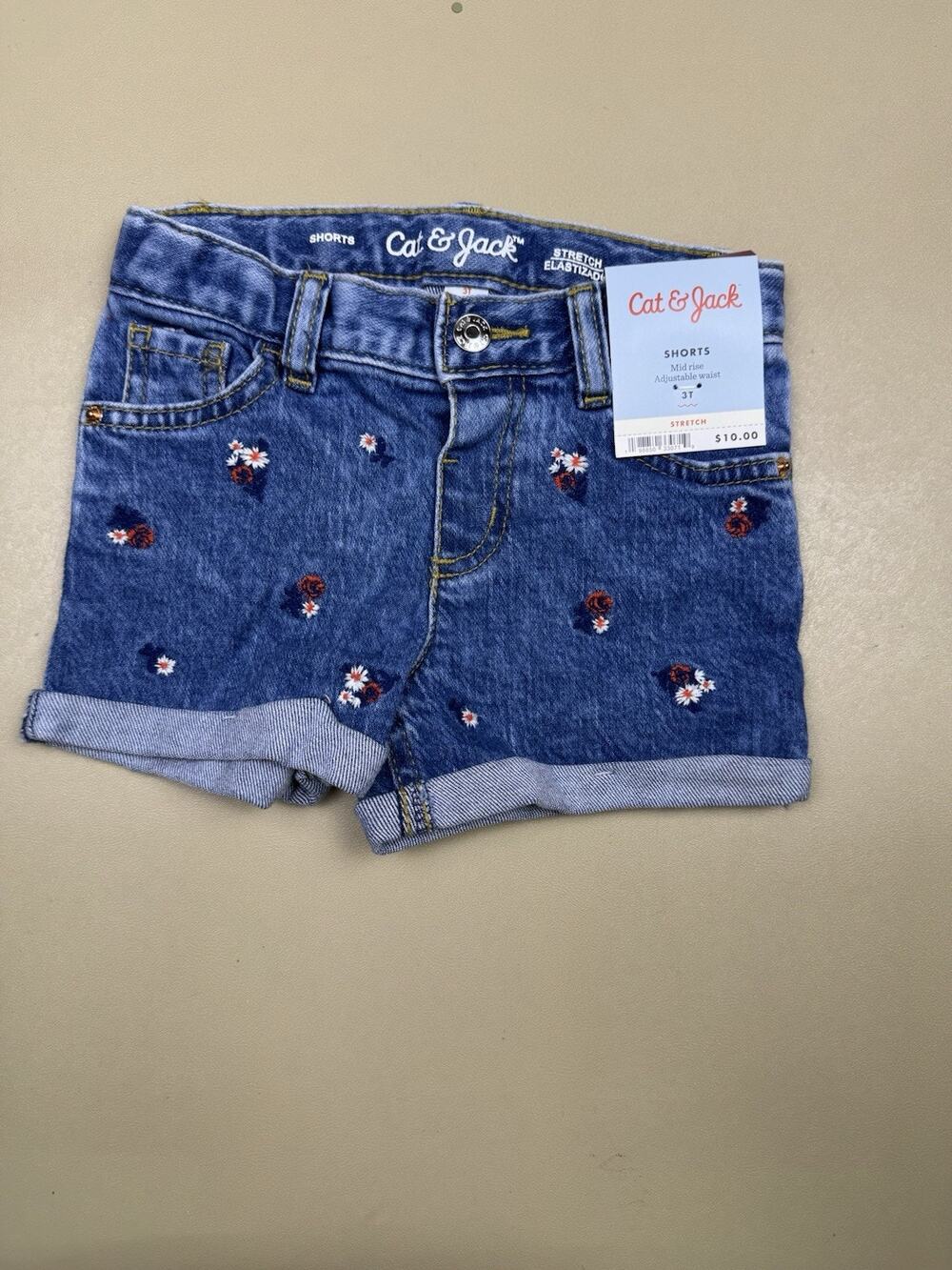Cat & Jack Toddler Girls Denim Shorts 3T Floral Embroidered Stretch NWT